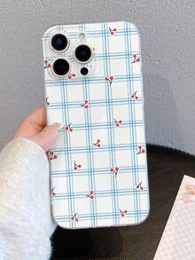1个时尚简约全屏蓝色条纹格子樱桃图案软TPU透明防震防刮防指纹手机壳，摄像头镜头保护，兼容Apple 16/17、Galaxy M34/S25/A15、Nothing、Pixel等。 - 彩色 - 查看 3