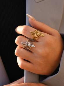 Frminee 2枚/1枚复古天使翅膀戒指，羽毛开口，不锈钢可调节天使翅膀食指戒指，男女通用，精致雕刻，奢华情侣节日礼物 - 彩色 - 查看 4