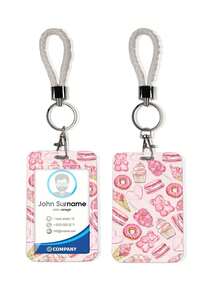 1pc ABS Dessert Series Donut & Cake Roll Pattern Fashion Personalized Cartoon Pull-Push Card Clip Keychain Bag Pendant, Student Wristband Card Clip, Women Student Card Clip, ID Bus Protection Cover, Student Campus Card Protection Cover - Rectangle - View 12