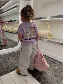 Baby GirlGraffiti English Letter Graphic Print Round Neck Short Sleeve Cute Purple Top - Purple - View 8