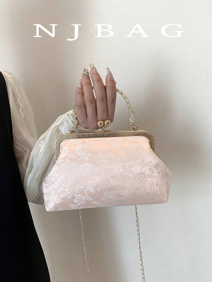 Fashionable Clip-Top Handbag, Elegant Tote Bag For Party And Shopping, Pattern Placement Random