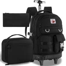 21-Inch Rolling Backpack For Girls, Black Wheeled School Bag With Lunch Bag, Teenager Suitcase - Single Trolley Backpack - View 2