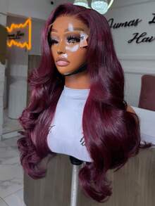 200% 99J Burgundy Body Wave Human Hair Wigs 13x4 HD Transparent Lace Frontal Human Hair Wig 34 Inch Brazilian Pre Plucked With Baby Hair Wine Red 99J Colored Water Wave Lace Front Wig For Women - S99J - 查看 2