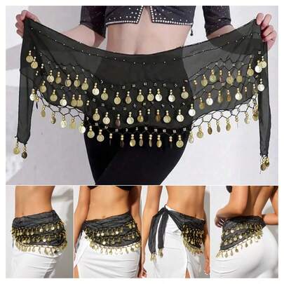 1pc Handmade Multi-Color Portrait Metal Cloth Waist Skirt, Decorative Belly Dance Skirt With Slightly Distressed Effect, Anchor Design, Suitable For Stage Performance. Bohemian, Retro, Party, Nightlife, Beach Outfit, Festival Clothing And Accessories