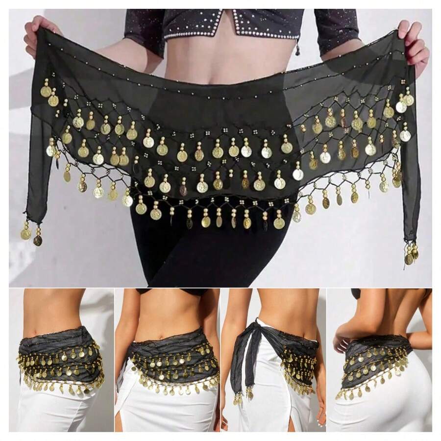 1pc Handmade Multi-Color Portrait Metal Cloth Waist Skirt, Decorative Belly Dance Skirt With Slightly Distressed Effect, Anchor Design, Suitable For Stage Performance. Bohemian, Retro, Party, Nightlife, Beach Outfit, Festival Clothing And Accessories