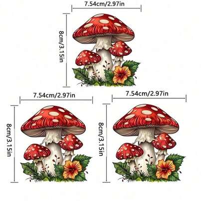 1pc/2pcs/3pcs Cartoon Mushroom Design Heat Transfer Patches, Durable Long-Lasting Iron-On Stickers For DIY T-Shirts, Hoodies, Jeans, Sweatshirts, Backpacks, Jackets, Handbags, Pillows