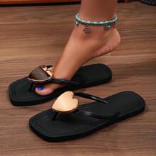 Dép xỏ ngón thời trang nữ có khóa trái tim lấp lánh, thoải mái khi ở nhà, tiệc tùng, bãi biển, sử dụng ngoài trời vào mùa hè - màu đen - Xem 9