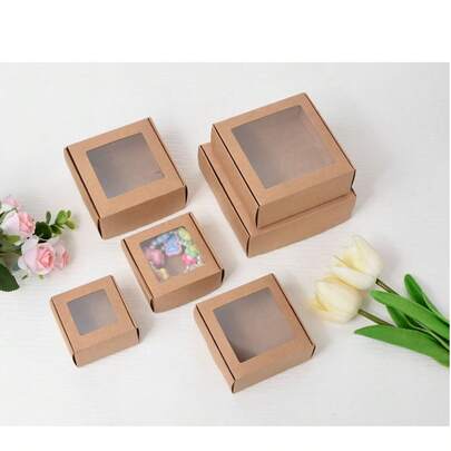Hộp quà nhỏ màu trắng (10/30 chiếc) có cửa sổ trong suốt, dùng đựng trang sức, xà phòng, kẹo, bao bì carton cho đồ thủ công, hộp phẳng trang trí số lượng lớn, thích hợp làm quà tặng, đồ thủ công, quà biếu, tiệc cưới, tiệc cô dâu.