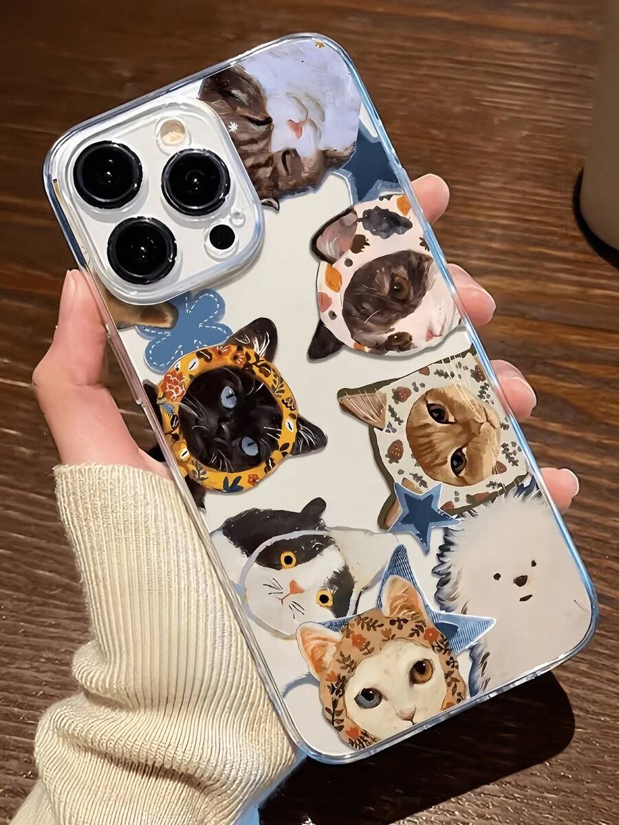 1pc Airbag Cat Pattern Full Coverage TPU Shockproof Phone Case Compatible With Apple 17, 16, 15, 14, 13, 12, 11 Pro Max, Series - 型號5(1件) - 查看 1