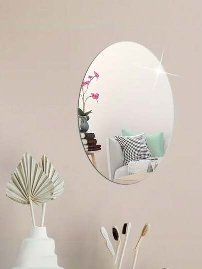 モダンミニマリストオーバルアクリルミラーウォールステッカー、30 x 40 cm、自己接着式、取り付けに穴開け不要、高精細ミラー表面、バスルーム、ドレッシングエリア、更衣室に適しています - フレームレスで軽量なデザイン、滑らかなミラー表面、フローラルテーマ、ミニマリストなホームデコレーションに完璧にマッチ、ノードリル設置 | フローラルテーマミラー | 軽量ミラー、バスルームデコレーション