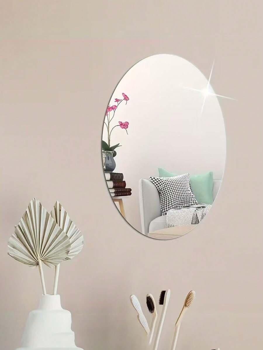 Gương dán tường hình oval tối giản hiện đại, 30 x 40 cm, tự dính, không cần khoan để lắp đặt, bề mặt gương độ nét cao, thích hợp cho phòng tắm, khu vực trang điểm và phòng thay đồ - Thiết kế không khung và nhẹ, bề mặt gương nhẵn mịn, họa tiết hoa, hoàn toàn phù hợp với trang trí nhà tối giản, lắp đặt không cần khoan | Gương họa tiết hoa | Gương nhẹ, trang trí phòng tắm - Miếng dán tường gương - Xem 1