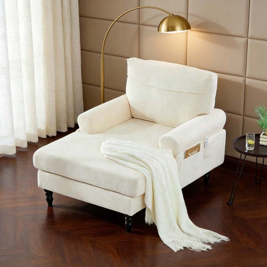 Chaise Lounges - Beige + Chenille + 1 Seat - View 1