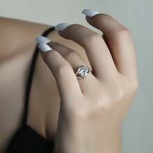 1 Set S925 Sterling Silver 1 Carat GRA Moissanite Hollow Heart Shaped Ring, Necklace, Earrings 3 PiecesJewelry Set, Women's Gift For Festival/Anniversary - Silver - View 2