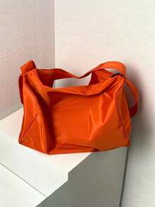 1pc Extra Large Nylon Crossbody Bag, Lightweight Waterproof Shoulder Bag Suitable For Daily Commute, School, Travel, Casual Wear - Orange - View 5