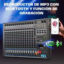 Mezcladora MR 16PRO Dj Audio Consolas 16 Canales Dsp Mesa de mezclas profesional Mezclador de audio de 16 canales Con alimentación fantasma de 48 V Efectos de reverberación DSP Conectividad Bluetooth Entrada auxiliar USB para ordenador Funcionalidad de grabación y reproducción Ideal para DJ de escenario, podcasters y streamers Aplicaciones para actuaciones en directo Mezclador profesional de 16 canales para DJ - Tipo de Enchufe B USA (110-127V) - Ver 7