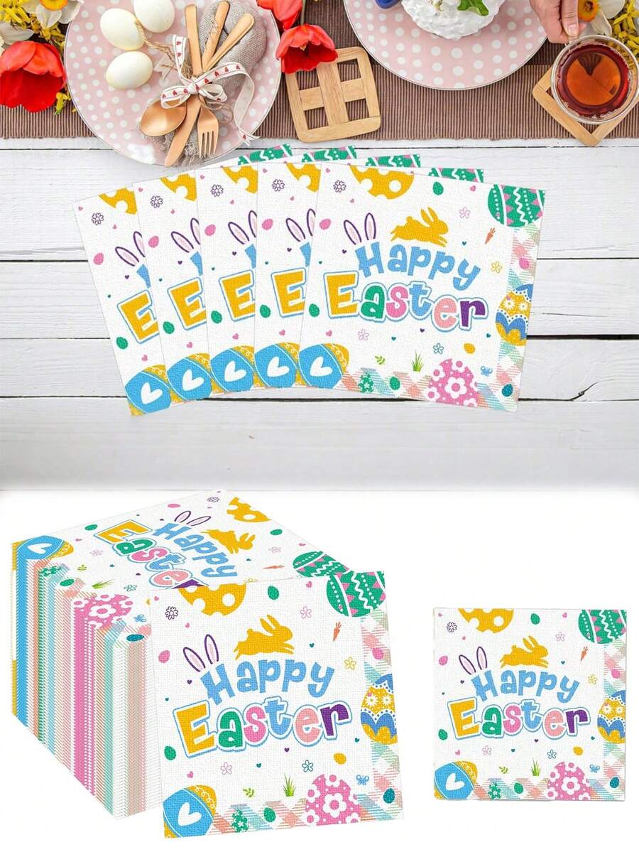 20pcs Easter Party Napkins, Happy Easter Napkins - 2-Ply Napkins Printed With Colorful Easter Eggs And Floral Patterns, Suitable For Spring Holiday Parties, Family Celebrations And Dining, Easter Themed Decor - Multicolor - View 1