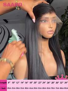 骨直蕾丝前假发 8-34 英寸 13*4 高清蕾丝前假发 真人混纺发丝 即戴即走 预先拔毛，带婴儿绒毛 漂白发结 原生发 自然发际线 无胶易戴 女士款 #1B 黑色混纺发 - 自然色&黑色系 - 查看 13