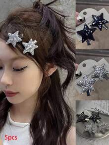 Clip para el cabello con estrella de purpurina estilo Y2K, clip de flequillo con estrella de cinco puntas lindo y elegante, accesorio de clip lateral de diseño de nicho - Multicolor - Ver 4