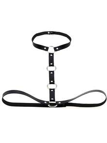 1件装女士PU皮革胸部束缚带性感内衣配饰角色扮演 - 黑色 - 查看 3