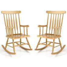 Lifezeal Solid Wood Rocking Chair Porch Rocker Indoor Outdoor Seat Glossy Finish Black Natural - Natural Color - View 12