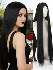 40 Inch Black Straight Middle Part Synthetic Wig, Suitable For Cosplay & Halloween - Multicolor - View 1