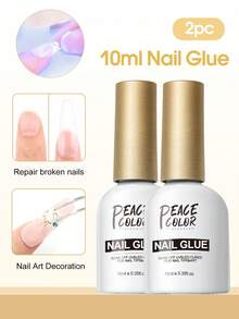 PEACECOLOR 1/2/3件装 10毫升美甲胶水和底胶/封层套装，玻璃瓶装刷涂式美甲胶水和免擦拭底胶/封层凝胶，持久耐用，适合美甲新手入门工具套装 - 彩色 - 查看 10