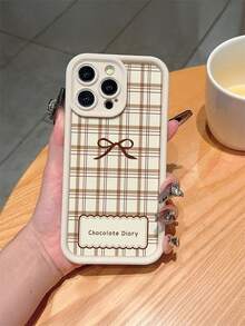 1个条纹格子蝴蝶结字母图案米色高韧性TPU材质手机壳，适合作为礼物，兼容苹果XS/XS Max/XR/11/12/13/14/15/16/17 Pro/Pro Max/14/15/16/17 Plus - 彩色 - 查看 2