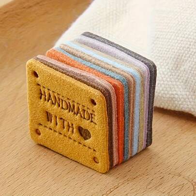 20pcs Handmade PU Labels - "HANDMADE WITH " Embossed, Sewn & Crocheted DIY Decorative Tags In Random Colors, Perfect For Crafts & Personalized Gifts, Craft Decor Tags|Embossed Labels|Sewn Labels, Craft Decor