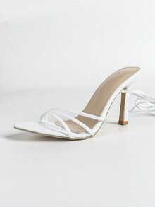 Giày sandal cao gót mũi nhọn màu trắng dành cho nữ, thanh lịch và thời trang, thích hợp cho tiệc tùng hoặc mặc thường ngày. - trắng - Xem 6