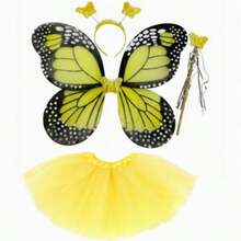 1对薄纱蝴蝶翅膀 - 适合角色扮演和派对。蝴蝶翅膀四件套。薄纱裙套装。天使蝴蝶翅膀仙女头饰 - 彩色 - 查看 6