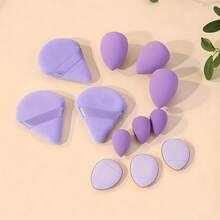 12PCS Makeup Sponge Set,  Sponge For Foundation Blending With 3PCS Mini Makeup Sponges & 3PCS Triangle Powder Puff, Soft Make Up Sponges For Face Cosmetic Applicator For Powder Liquid - Màu tím - Xem 8