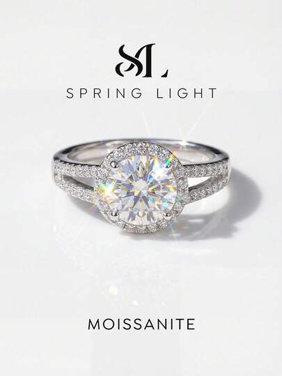 1ct Anillo de diamante Moissanite de corte brillante redondo de color D, joyería nupcial de lujo y romántica, regalo de aniversario para mujeres