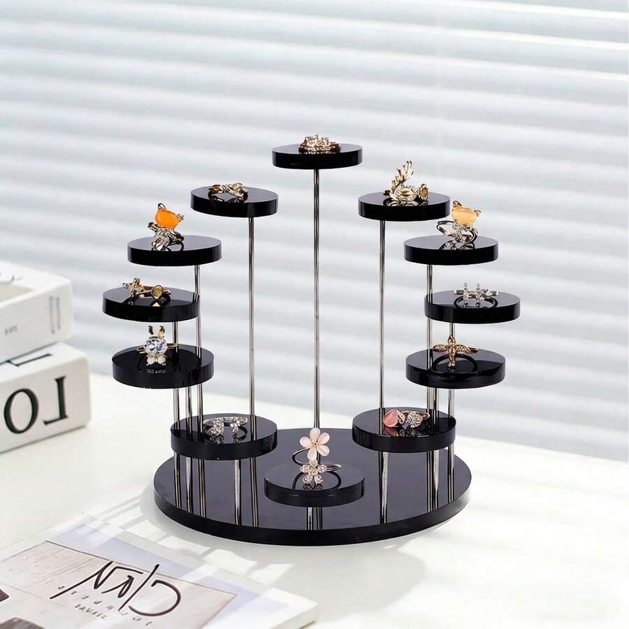 Clear Acrylic Display Risers, Display Storage Racks For Ornaments, Nail Polish, Perfume, Scented Candles, Air Fresheners, Household Storage Organizer For Desktop, Office, Vanity, Bedroom, Bathroom, Home, Dorm, Room Decorate - Black Combination - View 1