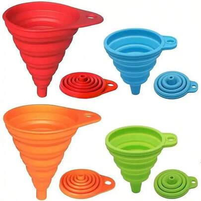4pcs Silicone Portable Funnel, Extendable Folding Funnel, Kitchen Liquid Dispensing Mini Small Funnel, Soft And Flexible Kitchen Funnel, Essential Kitchen Tool Accessories For Easy Cleaning