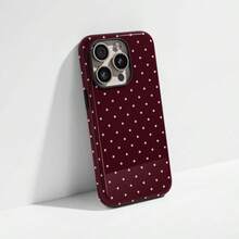 Red Base Pink Polka Dot Phone Case, Cute Y2K Style. Compatible With IPhone 17, 16, 15, 14, 13, 12, 11 Pro Max Plus Models - Red Base With Pink Dots - View 3
