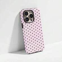 Pink Base Black Polka Dot Phone Case, Cute Y2K Style. Compatible With IPhone 17, 16, 15, 14, 13, 12, 11 Pro Max Plus Models - Foundation Black Spots - View 3