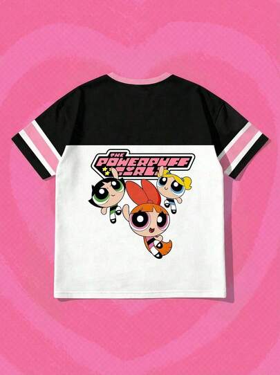 Whysmera SHEIN X Powerpuff Girls Áo sweatshirt nữ dáng rộng in họa tiết dễ thương, phong cách thể thao năng động, phù hợp mặc hàng ngày và dễ phối đồ.
