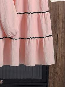 Left Mama Girls Elegant Minimalist Bow Decor Long Sleeve Top And Skirt Set, Spring/Autumn - Pink - View 8