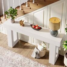 LITTLE TREE Farmhouse Console Table, 63-Inch Long Wooden Sofa Table Behind The Couch, Narrow Entryway Table For Entrance, Hallway, Living Room, White - White - View 5