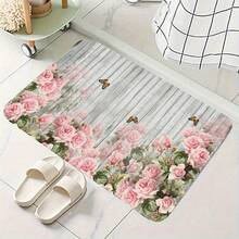 Vintage Pink Floral Pattern Non-Slip Bath Mat - Imitation Material Rectangular Floor Mat, Absorbent And Non-Slip, Suitable For Bedroom, Bathroom, Toilet, Kitchen Entrance, Etc. Home Decoration, Four Seasons Universal Mode, Not Only Is Suitable For The Festival Of Non-Slip Floor Mats, But Also As A Housewarming Gift Wedding Gift To Friends And Family As Well As Their Own Home, Rectangular Entrance Carpet For Indoor/Outdoor Use, Non Slip Backing, Bathroom Mat, Interior Decorative Door Mat, Decorative Floor Mat For Porch/Garden/Terrace, Suitable For Homes, Gardens, And Living Spaces, Ideal Gift For Loved Ones, Enhances Entryway, Living Room, Kitchen Decor, Valentines, Christmas Day, Halloween, Thanksgiving Day, Easter Day, Mother's Day, Father's Day, Back To School Season Decorations - Kiểu 10 - Xem 5