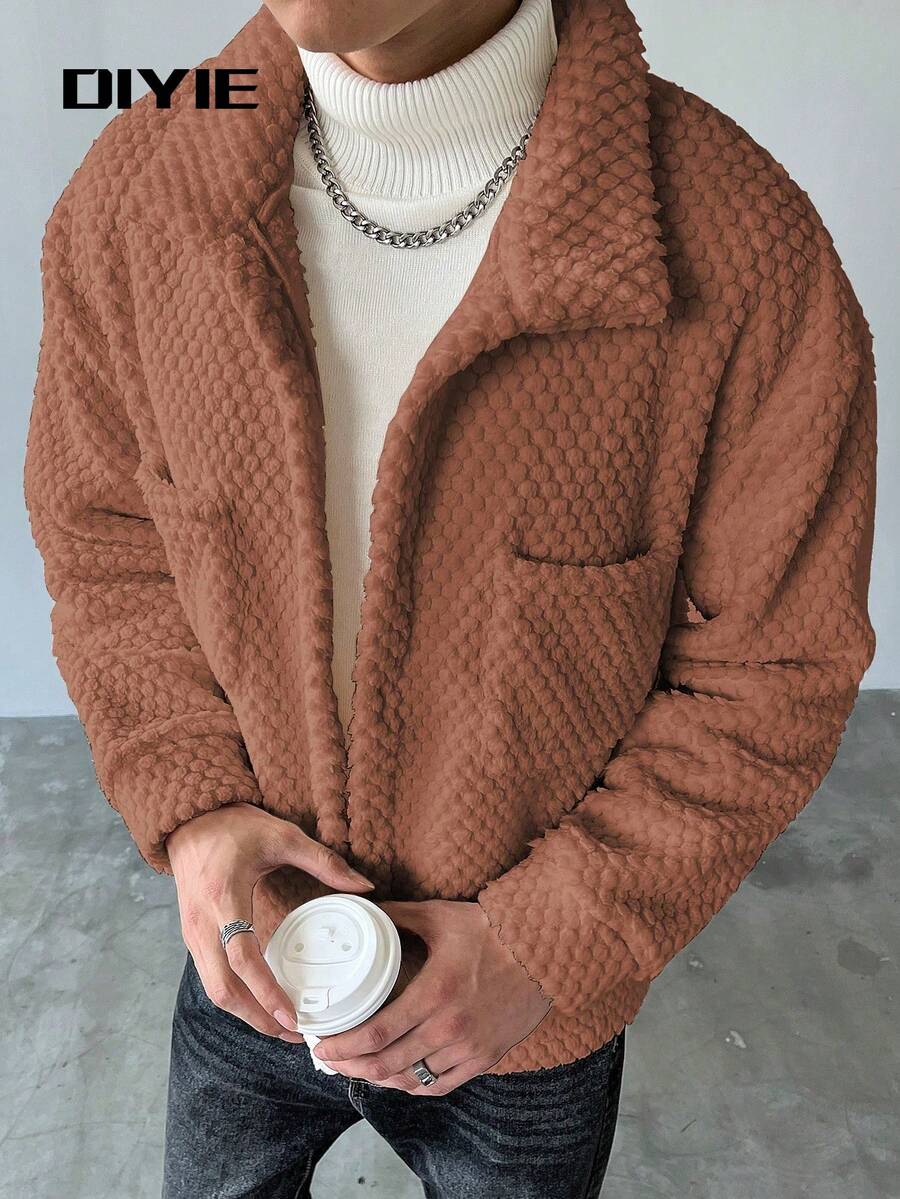 1pc Men's Single Pocket Casual Fleece Jacket, Grey Autumn/Winter Outerwear, Loose Comfortable Fabric Casual Home Jacket