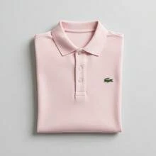 Men's Plain Casual Polo Shirt, 100% Cotton, With Buttons - Cá sấu hồng con - Xem 1