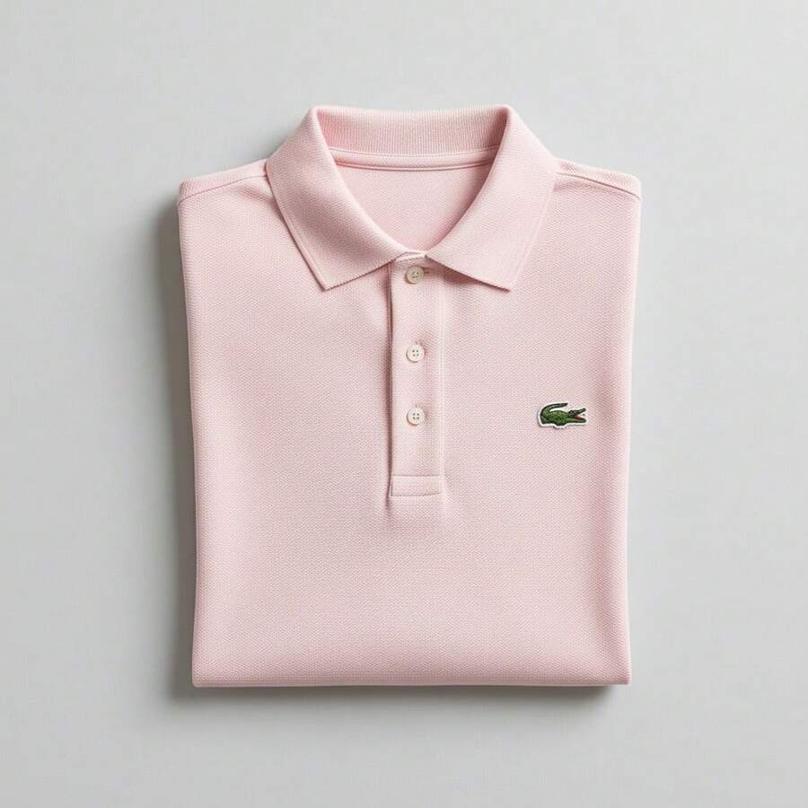 Men's Plain Casual Polo Shirt, 100% Cotton, With Buttons - Cá sấu hồng con - Xem 1