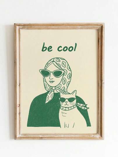 1pc Frameless Modern "Keep Calm" Cat Poster - Minimalist Line Art Unframed Canvas Print Suitable For Bedroom, Living Room, Kitchen, Bathroom - Cool Cat Wall Decor Ideal For Contemporary Home Decor - Neutral Line Drawing, 2D Flat, Perfect For Room Decoration