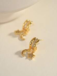 一对优雅可爱的18K镀金铜耳环，适合日常佩戴和聚会场合。 - 金色 - 查看 3