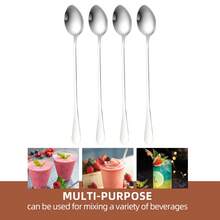 8-Piece Stainless Steel Long Handle Spoon Set - Ice Tea, Coffee, Ice Cream Stirring Spoons, Kitchen Flatware Set - - - View 7