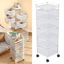 Portable Rotating Storage Rack With Wheels, Available In Two Colors / Smooth Rotation For Easy Access / Silent Rolling, Non-Disturbing / For Bedroom Makeup / Study Stationery / Balcony Plants / Rotating Storage Shelf / Silent Mobile Rack / Bedroom - White - View 8