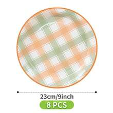 Yellow & Green Checkered Disposable Plates, Napkins, Cups - One-Time Party Supplies Set, Suitable For 8 Guests, Disposable Paper Plates Party Tableware For Birthday, Wedding, Theme Party, Family Picnic - Multicolor - View 6