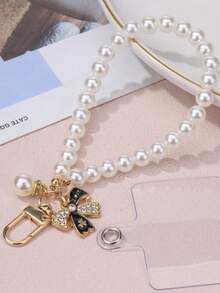 1pc Elegant Metallic Butterfly Embellished Phone Lanyard, Smooth Chain Design Gently Fits Wrist, Adds Luxurious Touch To Your Phone. Suitable Gift For Mother, Family, Friends, Birthday, Holiday - Phone Charm, Phone Strap - White - View 4