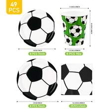 1 Set White Soccer Themed Disposable Plates, Napkins, Cups, Serves 8 Guests, Disposable Paper Plates Party Supplies Suitable For Birthday, Wedding, Theme Party, Family Picnic - Multicolor - View 2